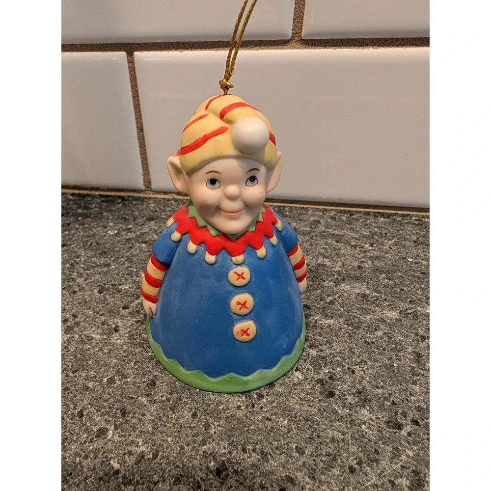Vintage Christmas‎ Elf Bell~ Ceramic Figurine clapper stocking feet 3 1/2 inch